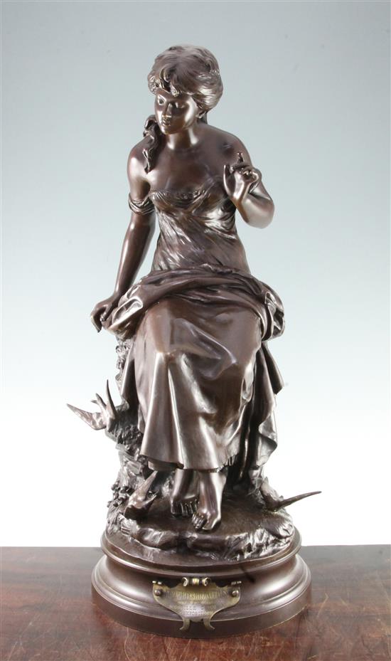 Auguste Louis Mathurin Moreau (French, 1834-1917). A large patinated bronze, Retour des Hirondelles, 27in.